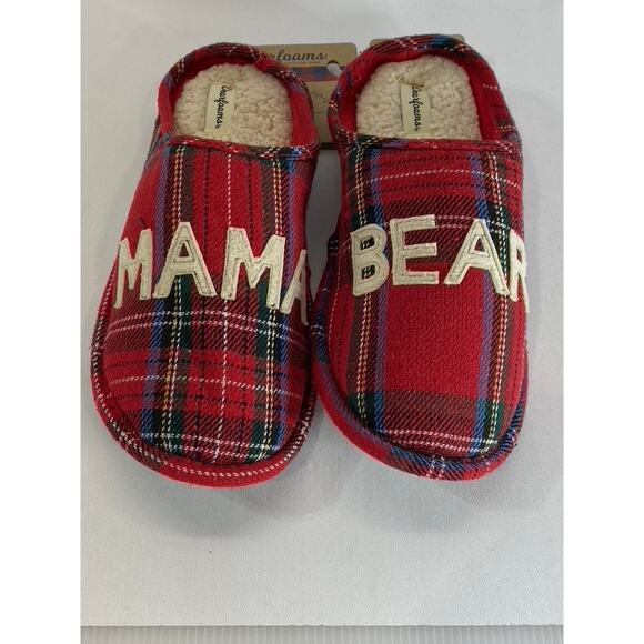 DEARFOAMS Women's Red Plaid Mama Bear Logo Clog Slippers SZ XL(11/12) - Picture 2 of 10